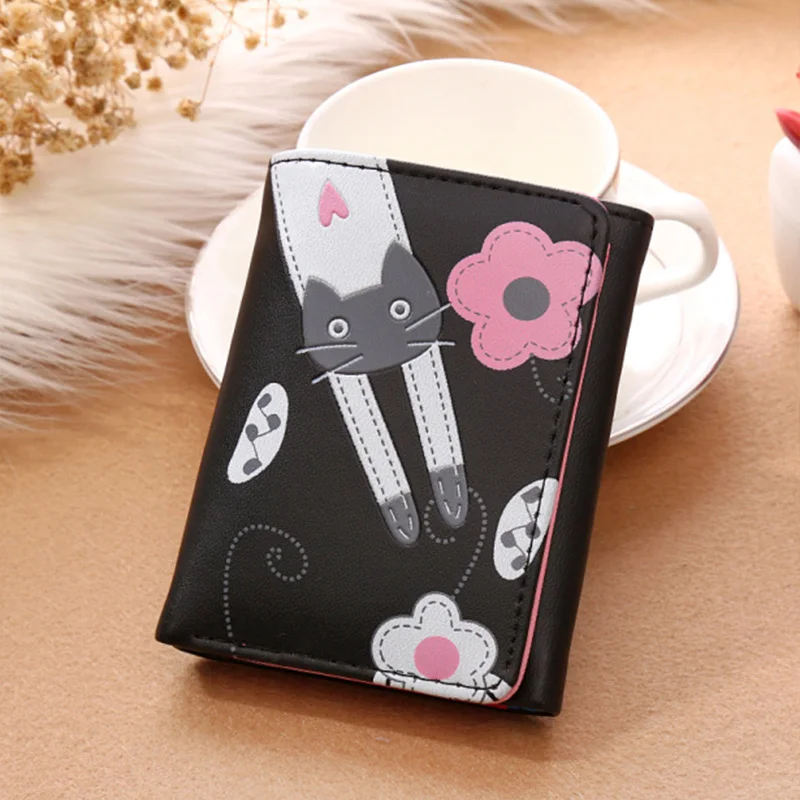 RU&BR Cute Cat Design Women Wallets Hasp Flower Purse 6 Color Short