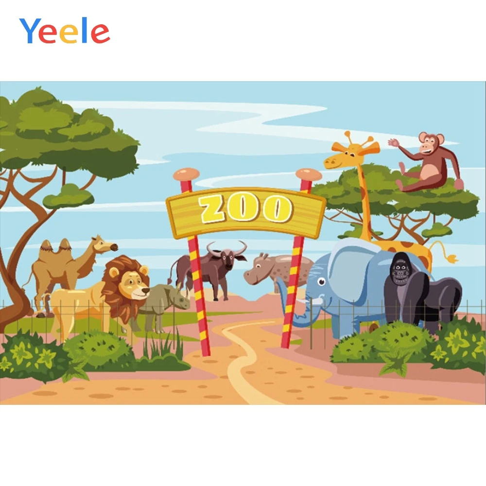 

Yeele Vinyl Cartoon Zoo Animals Baby Birthday Party Photography Backdrop Children Boy Photographic Background Photo Studio