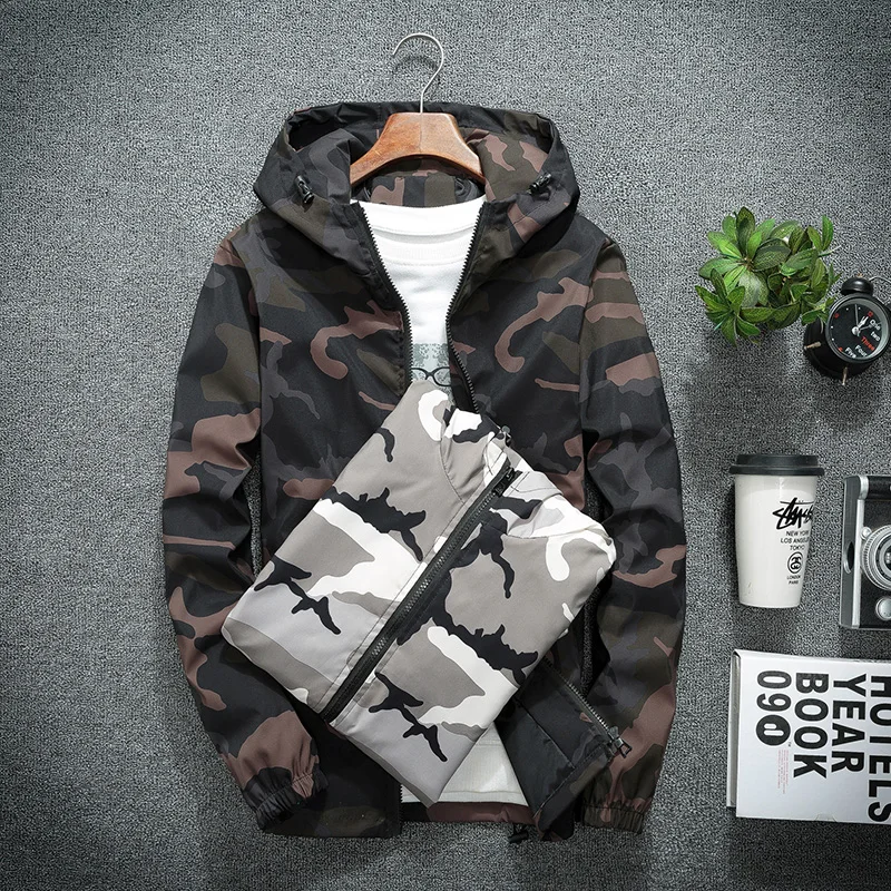 

zozowang new Spring Autumn Mens Casual Camouflage Hoodie Jacket Men Waterproof Clothes Men's Windbreaker Coat Male Outwear