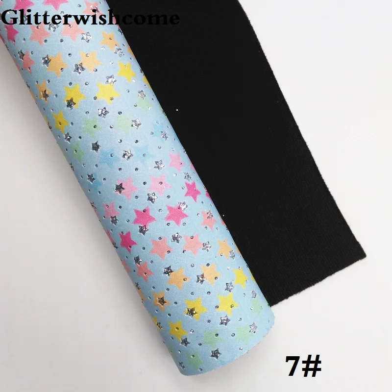 Glitterwishcome 21X29 см A4 размер винил для бантов напечатанные звезды блестящая кожа Fabirc искусственная кожа листы для бантов, GM267A - Цвет: 7