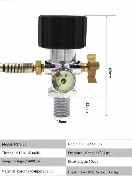 PCP Scuba Diving Valve Brand New Style Air Filling Station Refill Adapter with 40mpa/30mpa Gauge High Pressure Hose M18x1.5 Male combination smoke and carbon monoxide detector