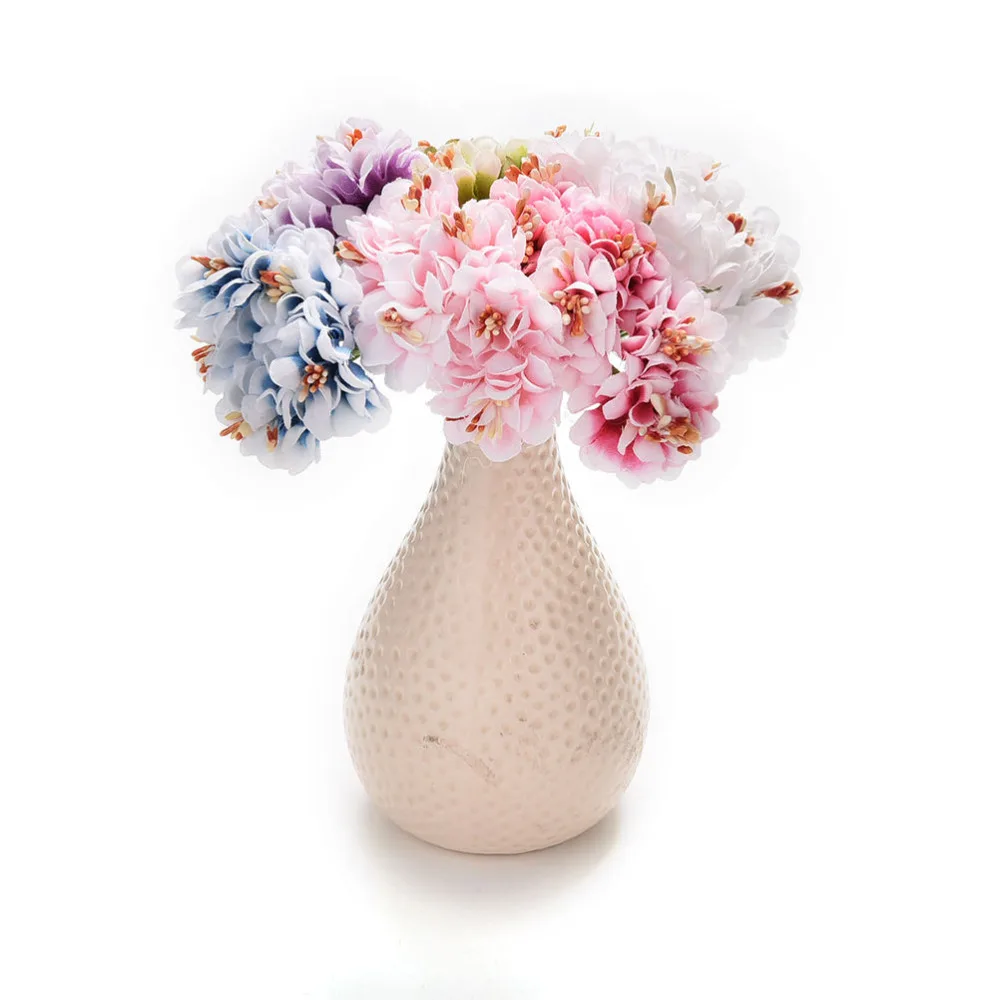 

DIY Wreath Gift Scrapbooking Craft Fake Flower Cloth Gradient Stamen Handmake Artificial Flower Bouquet 6Pcs Wedding Decoration