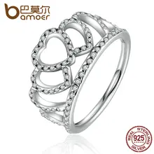 BAMOER 100% 925 Sterling Silver Corazones Tiara, Clear CZ de Las Mujeres Anillo de Dedo Joyería Compatible con Original PA7194