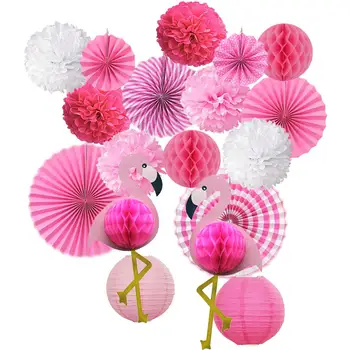 

18Pcs/Set Pink Tissue Paper Pom Poms Flower Fan and Flamingo Honeycomb Balls for Baby Shower Wedding Festival Decorations