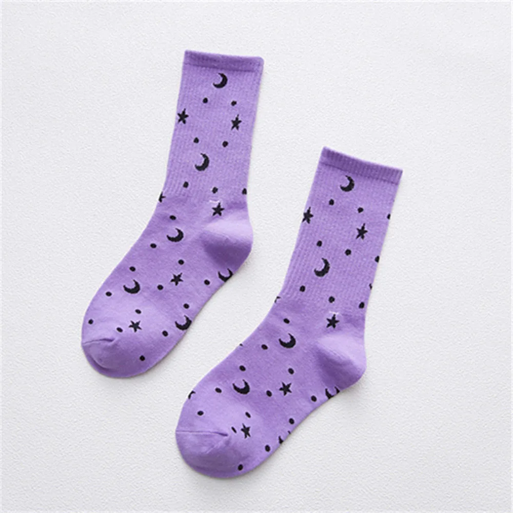 1 пара модных женских носков луна, звезда образец Харадзюку хлопковые носки зима осень теплые носки уличная Прямая поставка Горячая Распродажа - Цвет: Фиолетовый
