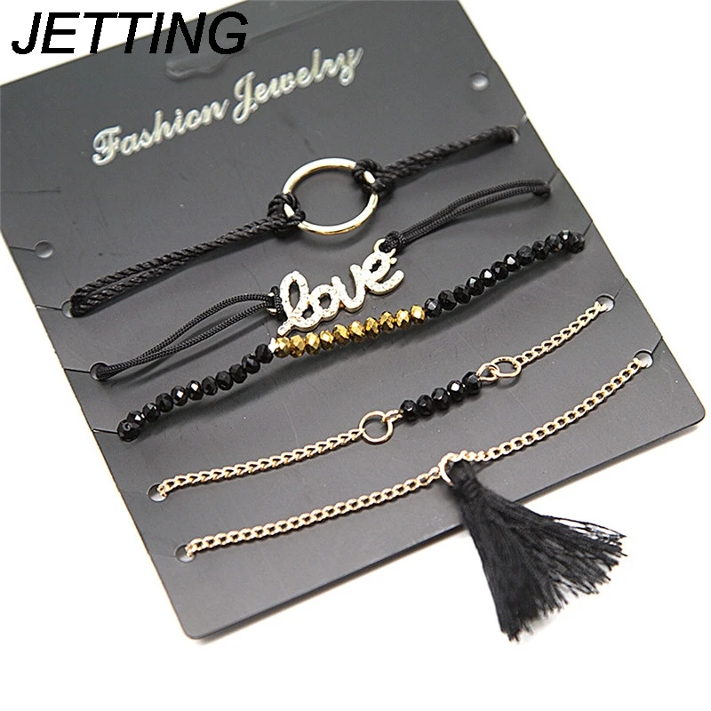 V Shape Elephant Head Charm 5pcs/set Boho Chic Gold-Color Chain with White Beads Leaf Bracelets For Women