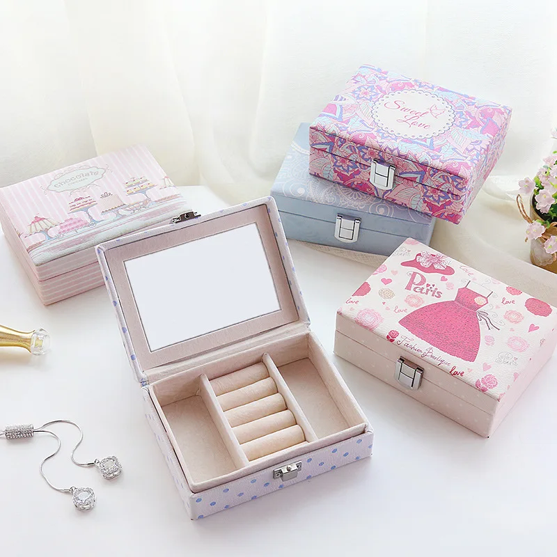 

EIOLZJ Creative Jewelry Box Portable Travel Jewellery Box For Women Ring Earrings Lipstick Storage Box With Lock Four Color