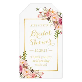 

2x3.5inch Bridal Shower Thank You Elegant Chic Flowers Gift Tags