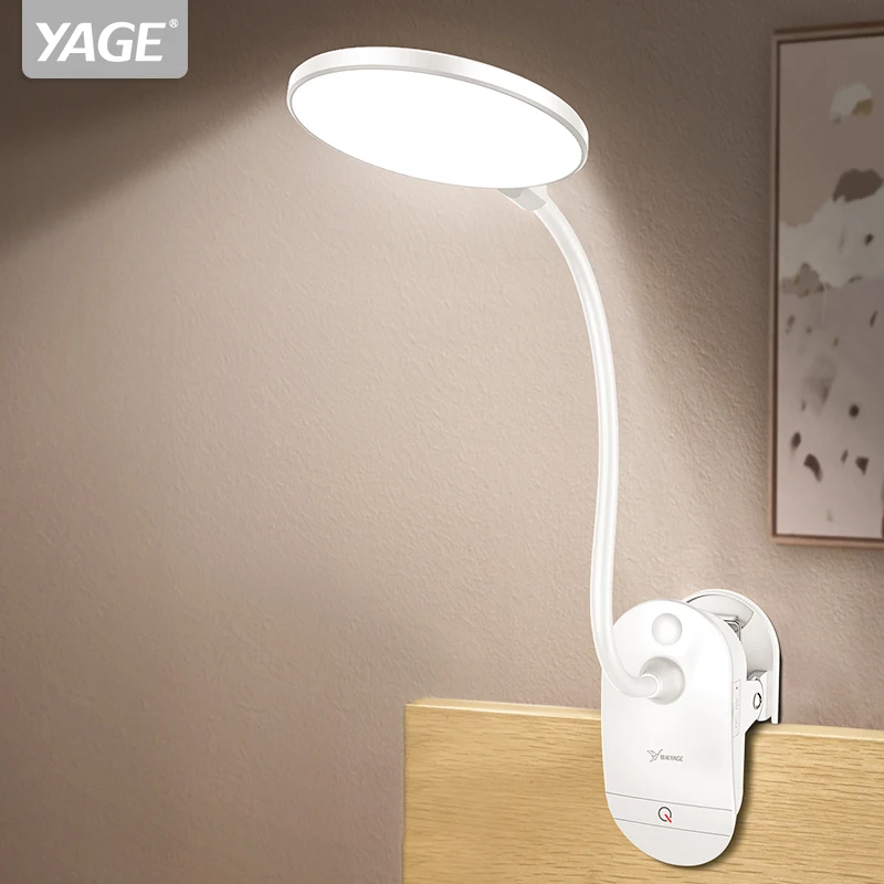 YAGE T101 Touch On/off Switch 3 Modes Clip Desk Lamp 7000K Eye Protection Reading Dimmer 18650 Rechargeable USB Led Table Lamps