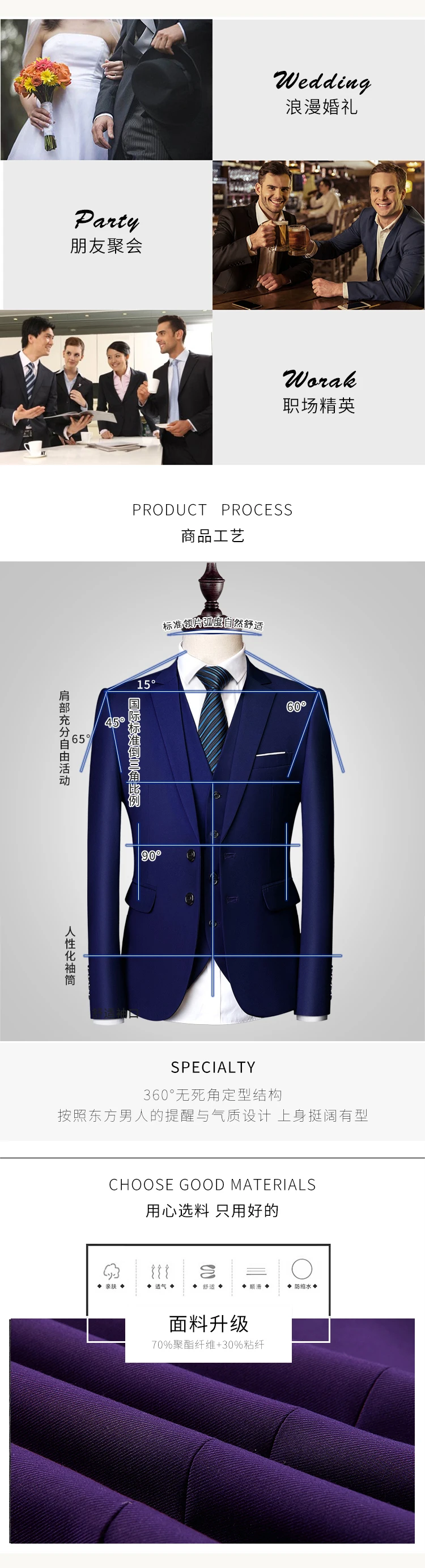 Wedding suit men Dress Korean Slims Men's Business suit 3 pieces jacket + Pants + Vest Formal Suit tuxedo groom suit