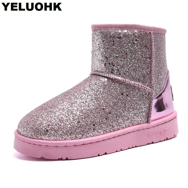 

2018 New Winter Boots Women Ankle Boots Glitter Warm Snow Boots Platform Shoes Woman Comfortable Booties Female Winter