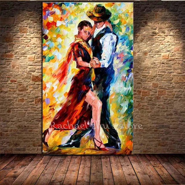 Hand Painted Abstract Couples Play Tango Oil Paintings On Canvas