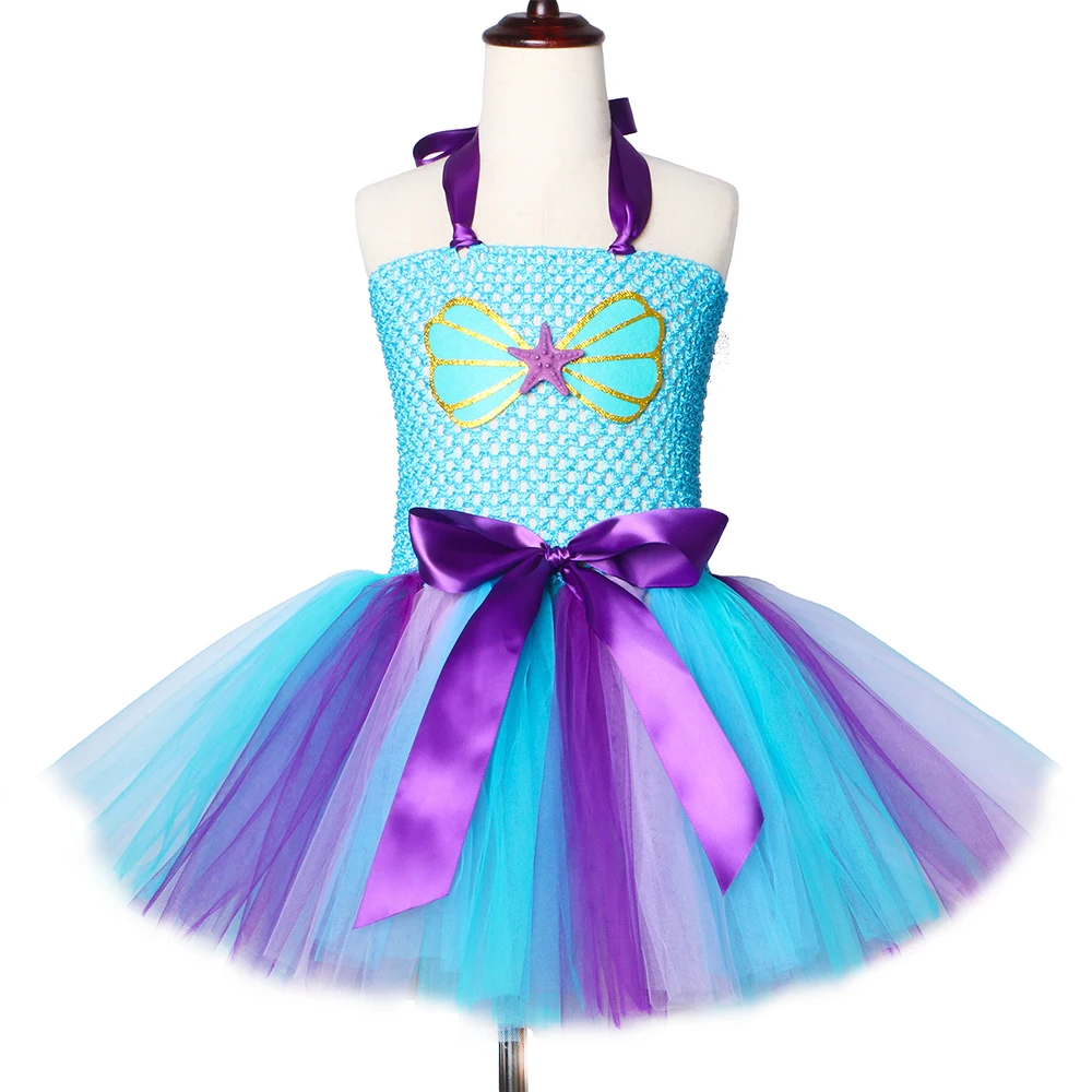 Юбка-пачка в стиле Русалочки для девочек платье принцессы для дня рождения для девочек фатиновые Детские платья-пачки для девочек, маскарадный костюм русалки на Хэллоуин