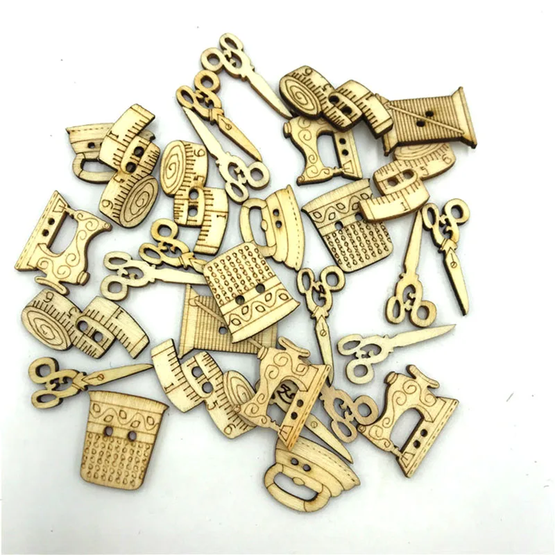 

50 Pcs Sewing Machine Wooden Button for Crafts Scrapbooking Home Accessories Decorative Wooden Buttons