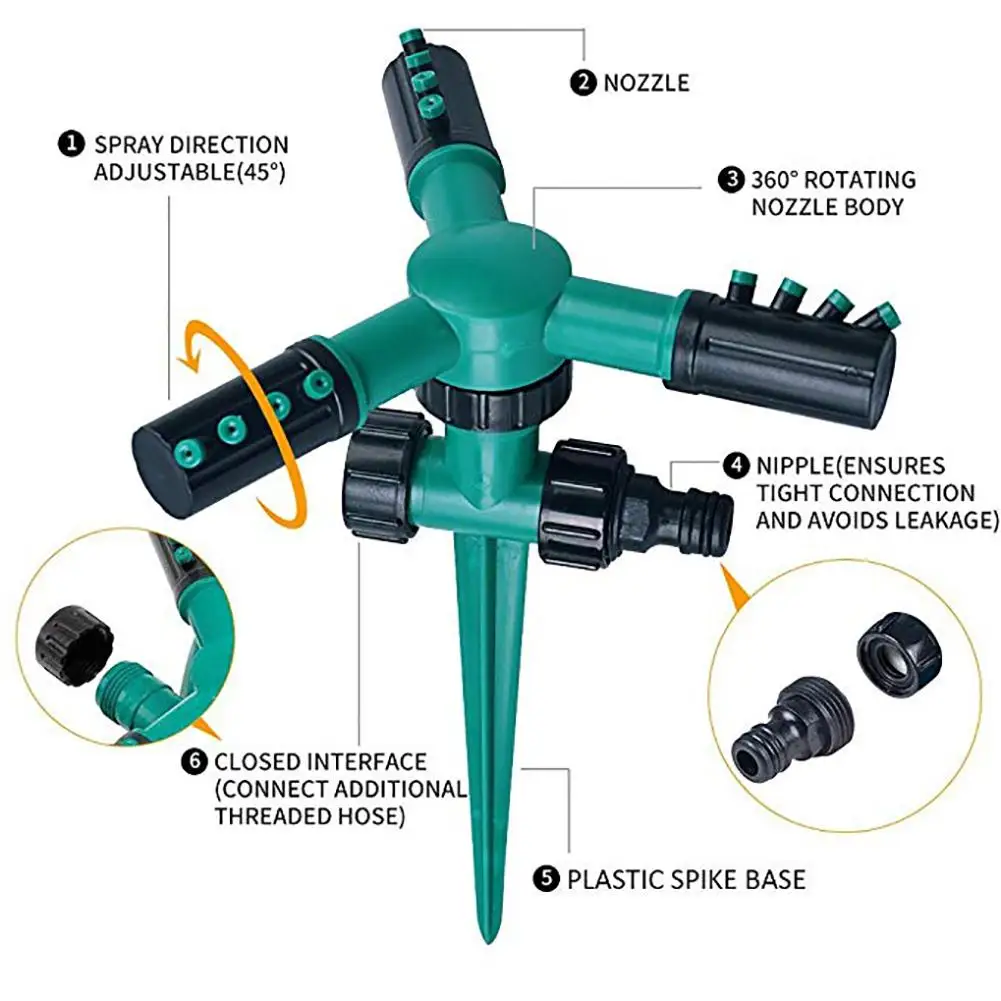 Садовые спринклеры, автоматический полив травы, газон, 360 градусов круглый вращающийся спринклер для воды, 3 насадки, три руки, садовая труба Hose5