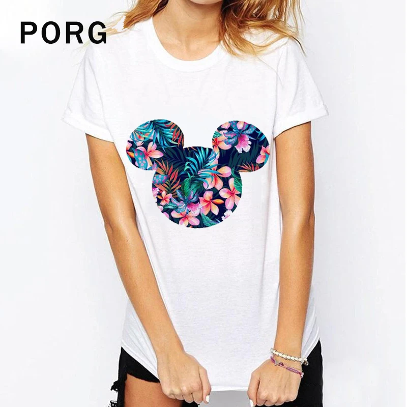 

Flowers Mickey Head funny t shirts ulzzang korean clothes kawaii women tshirt harajuku ropa mujer 2019 summer tops for women