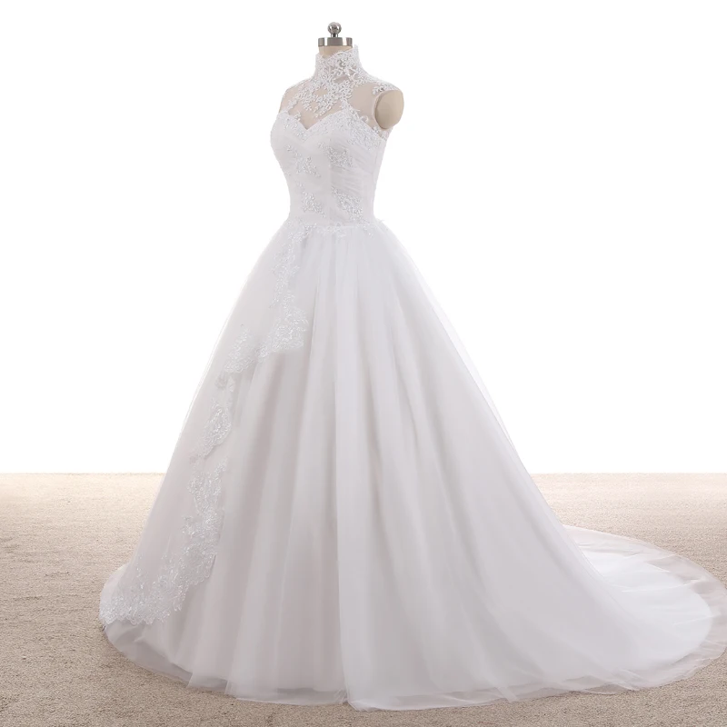 Fansmile высокое платье Vestidos de Novia Тюль винтажное бальное свадебное платье принцесса Качественное кружевное свадебное платье FSM-022T