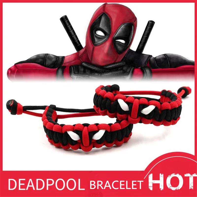 

Hot New Deadpool Bracelet Superhero Movie Hand Knitting Bracelet Red Black Noctilucence Cord Fancy Gift