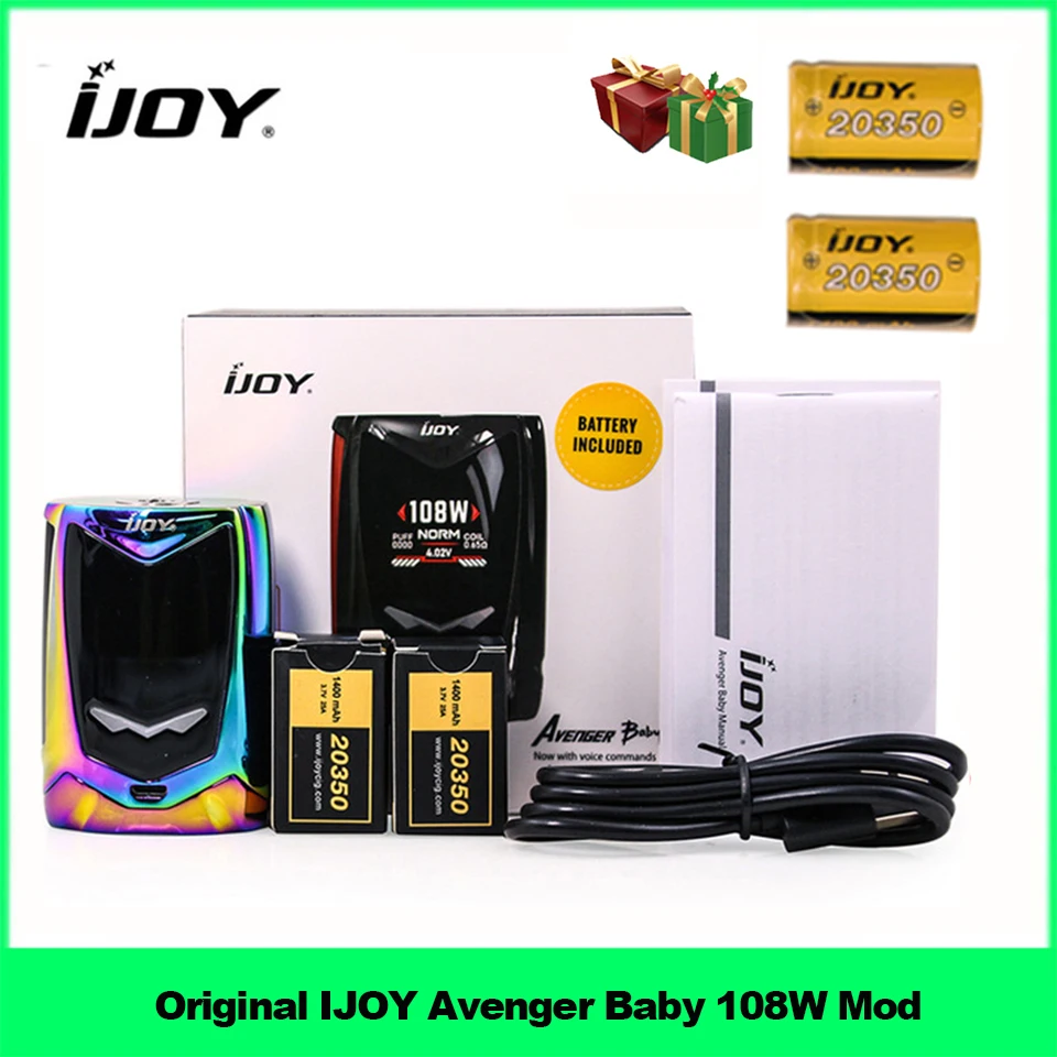 

Original IJOY Avenger Baby 108W Mod with dual 20350 batteries AI Voice Control TC Box Mod for Wotofo Profile RDA Tank Vape Mod