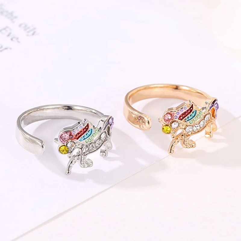 

Fashion Cute Cartoon Unicorn Ring for Women Adjustable Alloy Crystal Finger Ring Jewelry Gift For Girl Wholesale
