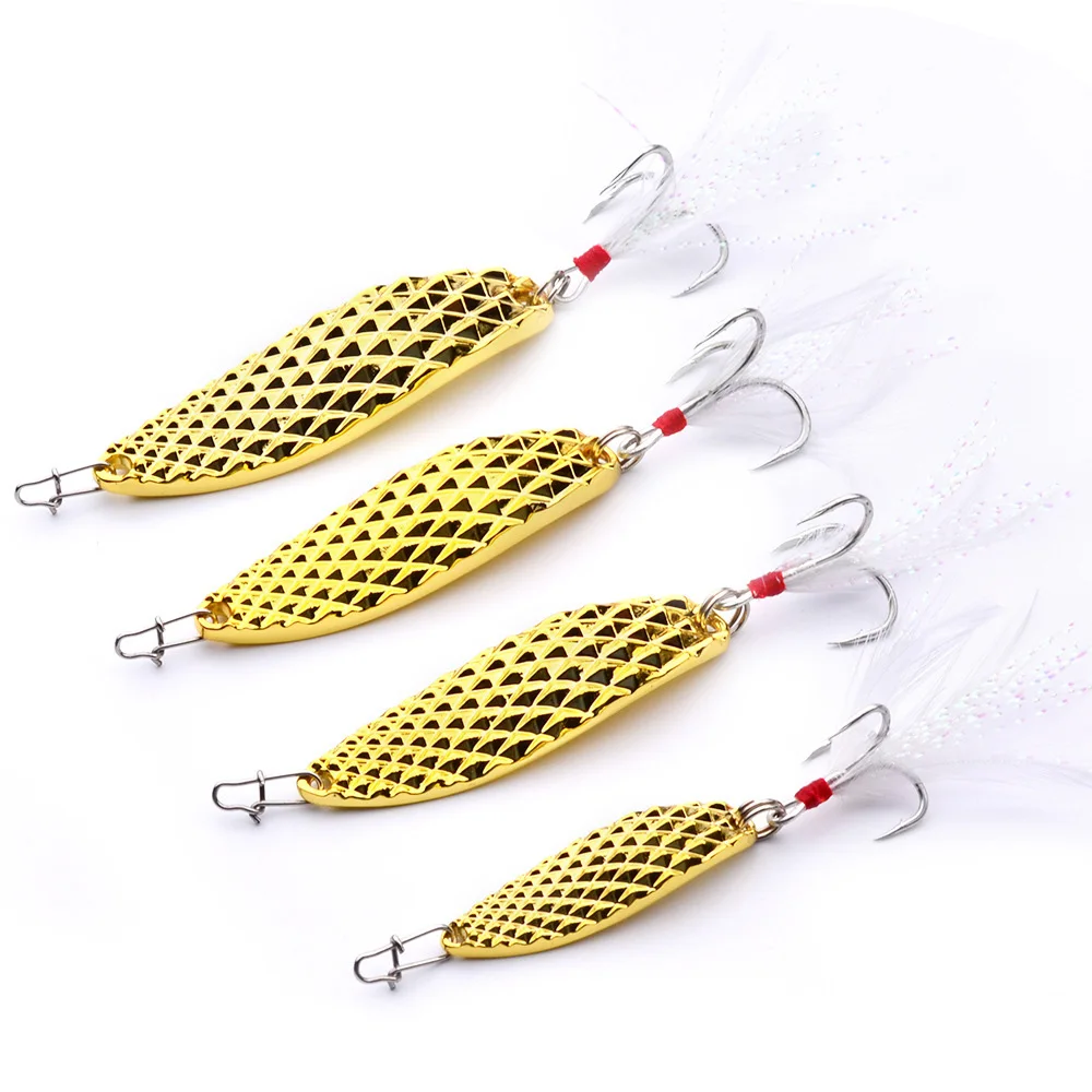 Metal Spinner Spoon Bait Fishing Lure iscas Artificial Hard Baits Silver Gold Bass Pike Pesca Feather treble hook Fishing Tackle