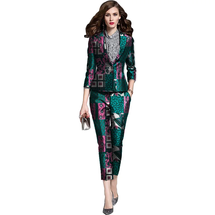 Elegant African print blazers with trousers women's set clothing Ankara fashion dashiki pant suits customized for ladies