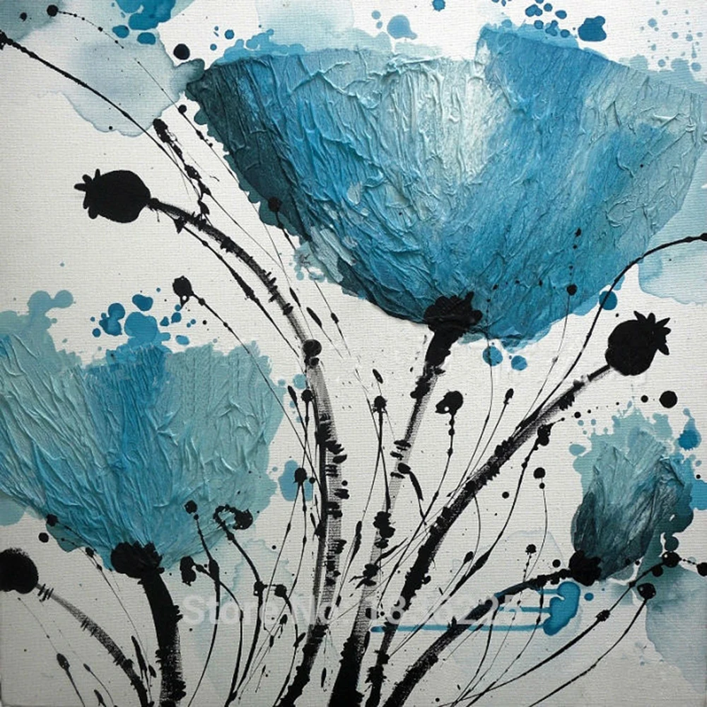 Hoge Kwaliteit Wall Art Canvas Schilderij Blauwe Bloemen