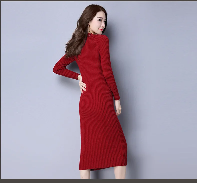 winter sweater dress long pure color Women Dresses pink red Elegant soft Knitted Sweater Dress Bodycon Slim Midi Vestidos winter sweater dress long pure color Women Dresses pink red Elegant soft Knitted Sweater Dress Bodycon Slim Midi Vestidos