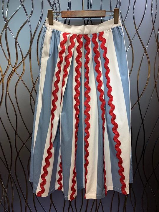 

2019 Summer New Women's Wave Patterns Painting and Splicing 708 Mid-long Half-length Skirt