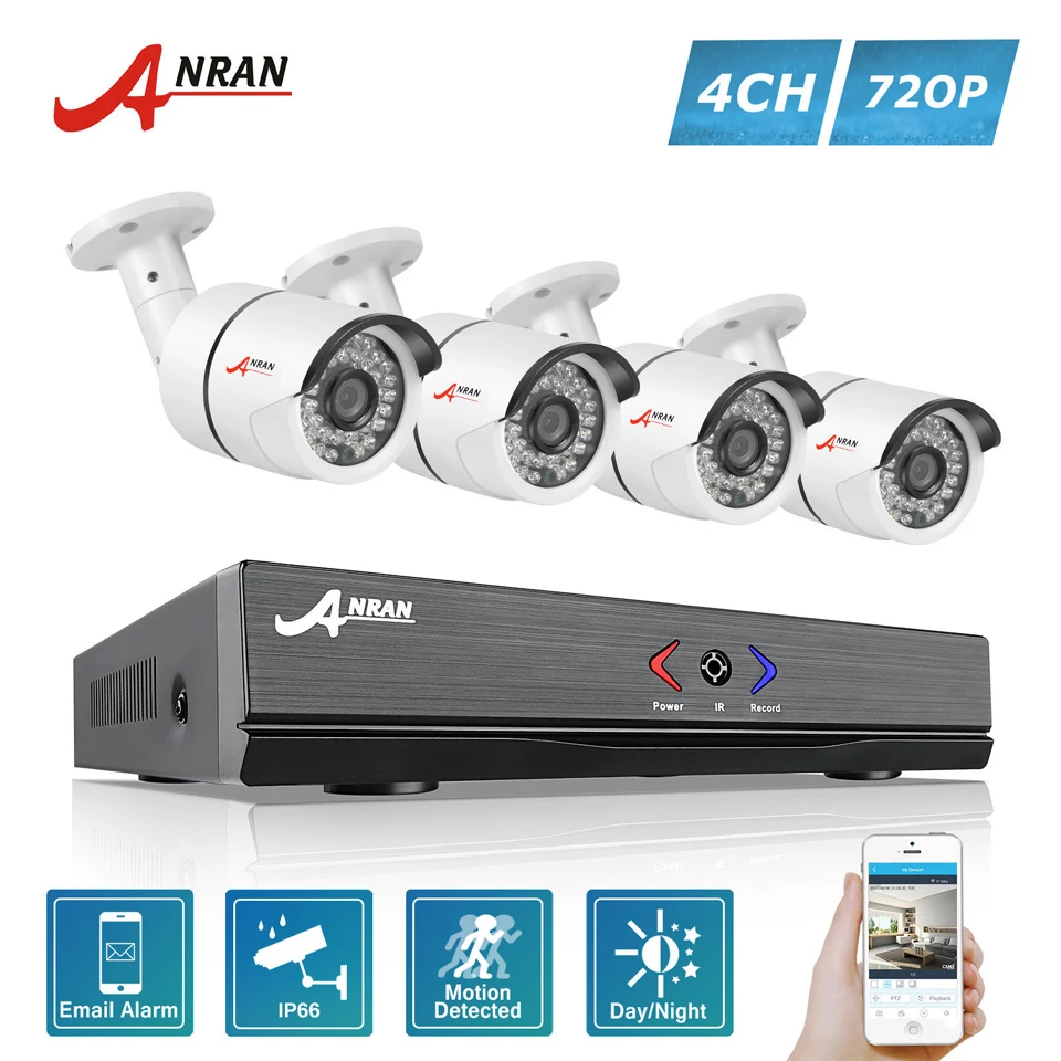 ANRAN Surveillance 4CH HD 1800N AHD DVR 1800TVL 720P 36IR Day Night Outdoor Waterproof Video font