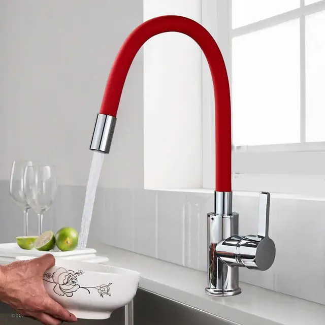 Black Pipe Chrome Kitchen Sink Faucet Flexible Rubber Neck Hot Cold Water Mixer Tap Deck Mounted