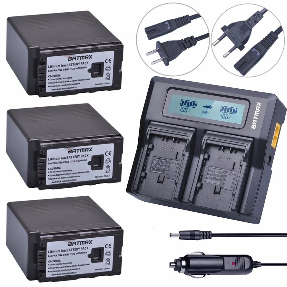 

3Pc 6000mAh VW VBG6 VWVBG6 Rechargeable Camera Battery+Ultra Fast LCD Dual Charger for Panasonic AG-HMC154ER HMC154GK AGHMC154P