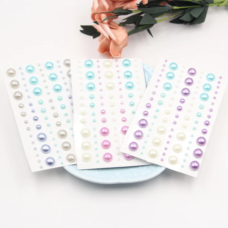 Kljuyp 3pcs/set Colorful Imitation Pearls Stickers For Scrapbooking