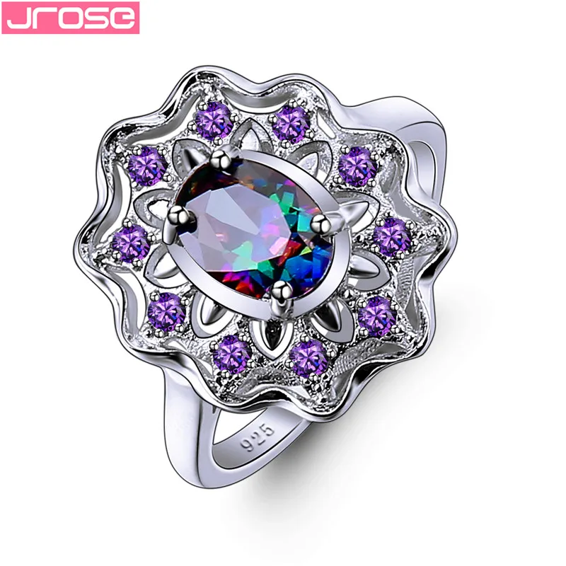 JROSE роскошные разноцветные серебряные цветные кольца для женщин с проложенным