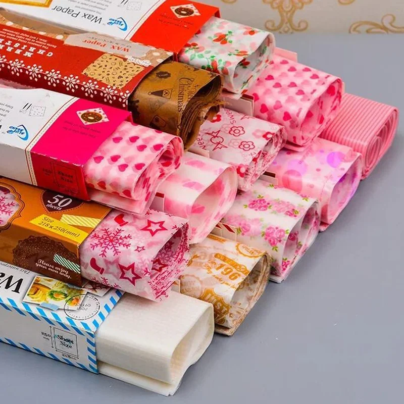 

50 pcs/pack Creative Wax Paper Food Wrapping Oil paper Mat Waterproof Baking Paper Soap Packaging Paper Christmas Gift Wrapping