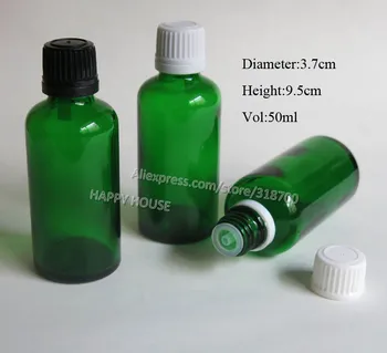 

360 x 50ml Green Glass Essential Oil bottles With Black White Plastic Tamper Evident Cap