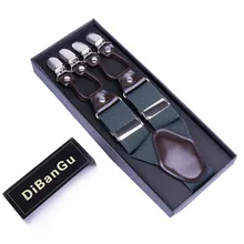 DiBanGu мужские подтяжки 6 Клипов кожаные подтяжки повседневные 3,5*125 см Высокое качество Tirantes брюки подтяжки эластичные регулируемые JZ-07