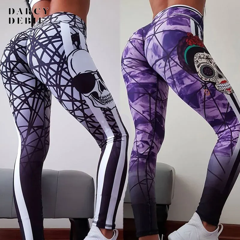 

Darcydebie Yoga pants Leggings Fitness Slim Women's skull Legging Sexy Fashion Stretch Digital Print Pants Cool Trousers