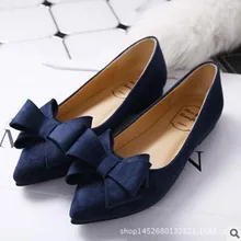 The new spring 2016 pointed flat shoes documentary shallow mouth Bow Shoes flat shoes black shoes scoop big size 33–44