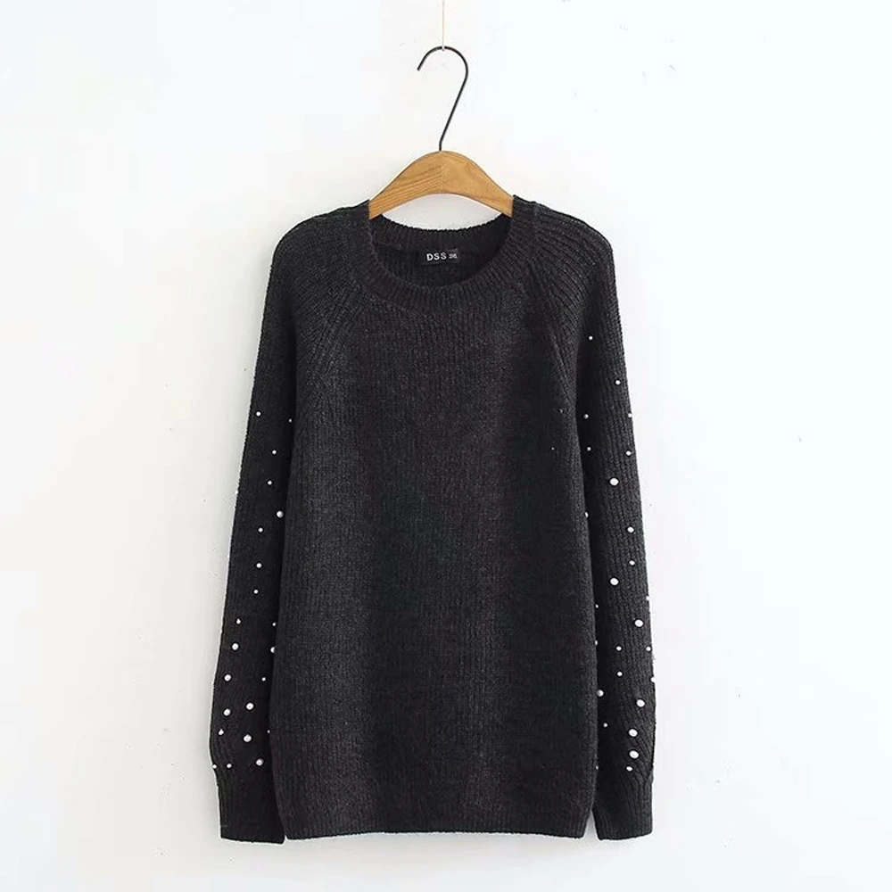 Pearl Beading Sweater Pullover Women Thick Warm Winter Long Sleeve Knitted Sweaters Casual 