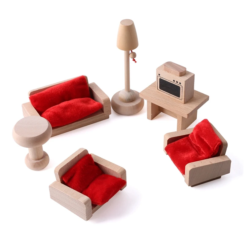 Деревянные игрушки для малышей в скандинавском стиле, детская мини-мебель Tl, комплект кукол для гостиной, спальни, детских игровых игрушек