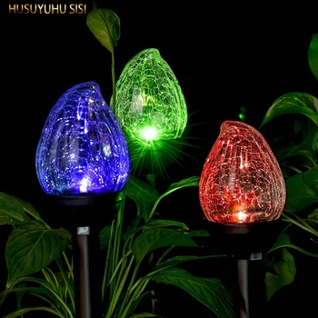 

HUSUYUHU SISI Solar LIGHTOutdoor Glass Flame Shaped Dual LED Garden Lights Landscape/Pathway Lights for Path Yard-Color Changing