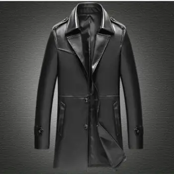 

Spring and Autumn Men's Leather Long Jacket Men's Lapel Suit Casual Leather Jacket Leather Jacket Plus Size S-4XL Jacket