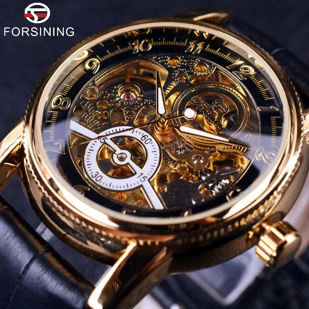 Prix pour 2016 Forsining Creux Gravure Squelette Designer Casual Noir Caisse D'or Vitesse Lunette Montres Hommes Marque De Luxe Automatique Montres Prix pour 2016 Forsining Creux Gravure Squelette Designer Casual Noir Caisse D'or Vitesse Lunette Montres Hommes Marque De Luxe Automatique Montres