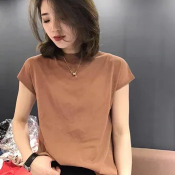 

Litvriyh summer thin female knitted half high collar short sleeve women sweater and pullover linen knit top short female jumpers