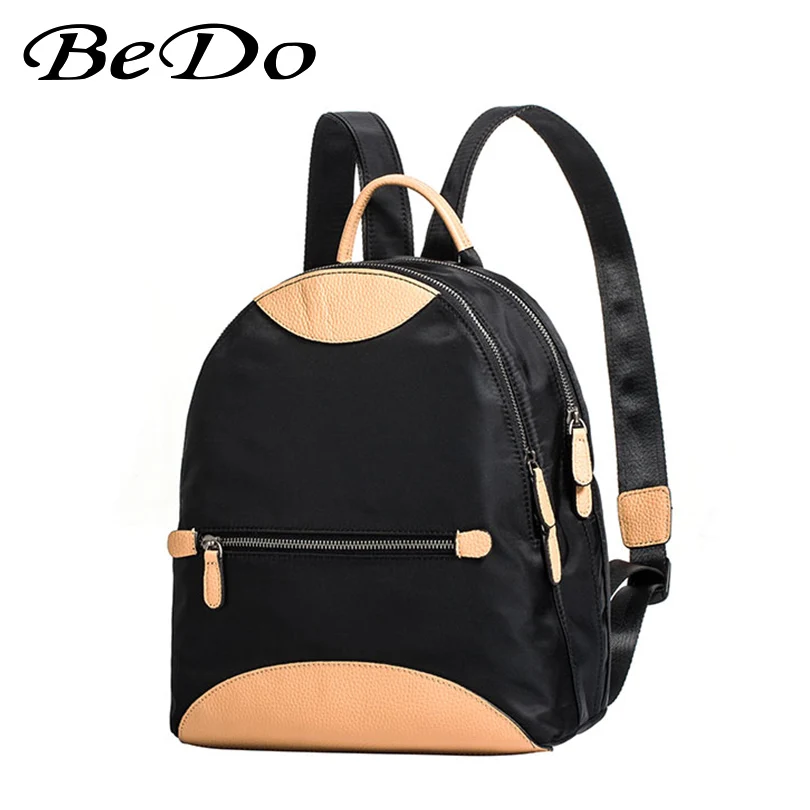 Fashion Brand Backpacks for Girls Nylon + Genuine Leather Casual Bags