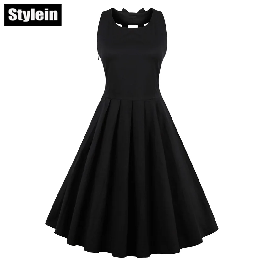 Stylein Женщины Элегантный Черный Vintage Dress Мода Hollow-Line Платья Ретро Рокабилли Хепберн