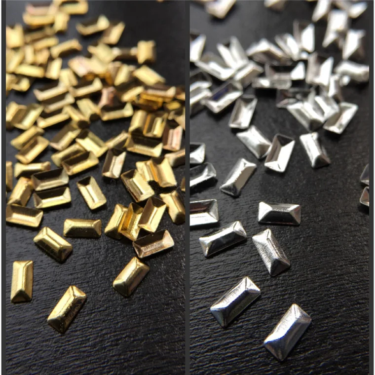 

Free Shipping 250Pcs Punk Rivet nail charms Golden Silver MINI rectangle shape Metal Nail Art Metallic Studs