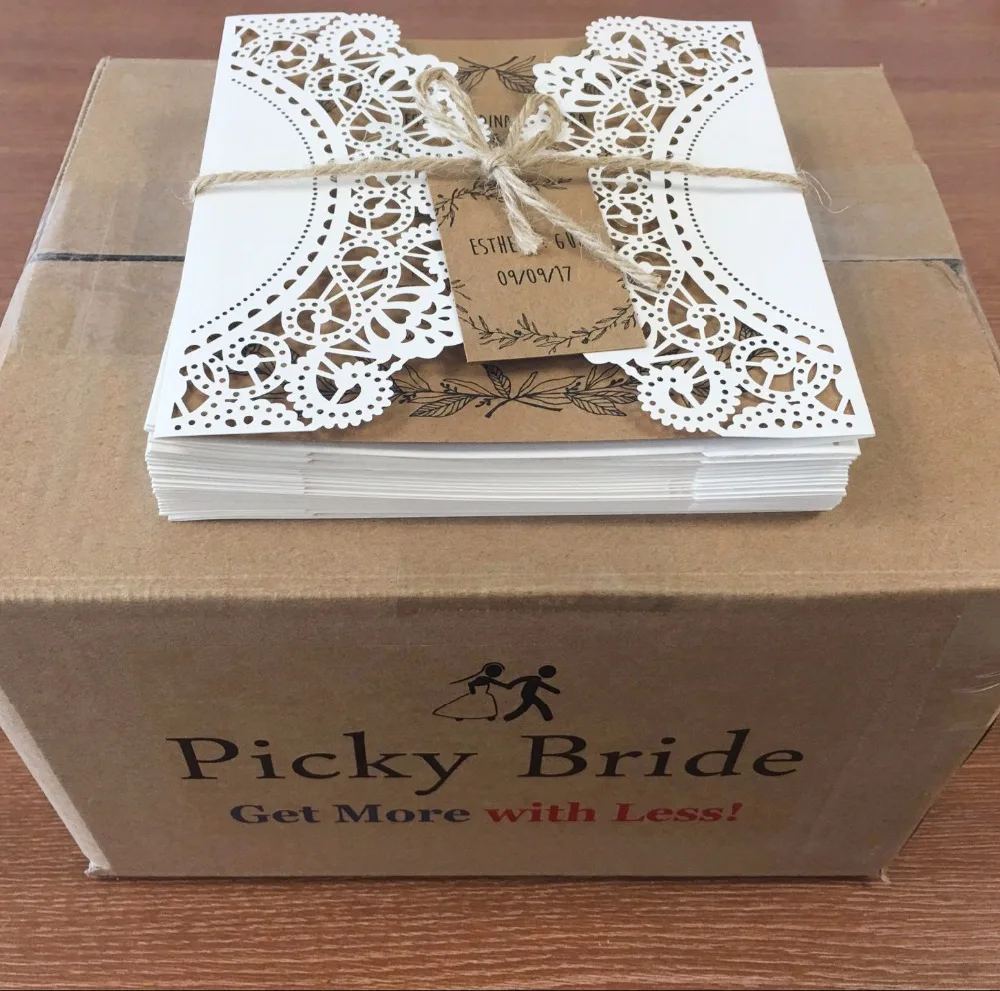  Rustic Wedding Invitations with Monogram Tag Wedding Invitation Cards Print Customized Wording - 32790554377
