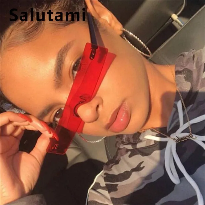 

One Piece Candy Color Square Sunglasses For Women 2019 Fashion Brand Sun Glasses Female Pink Red Lens Men Rimless Small Shades